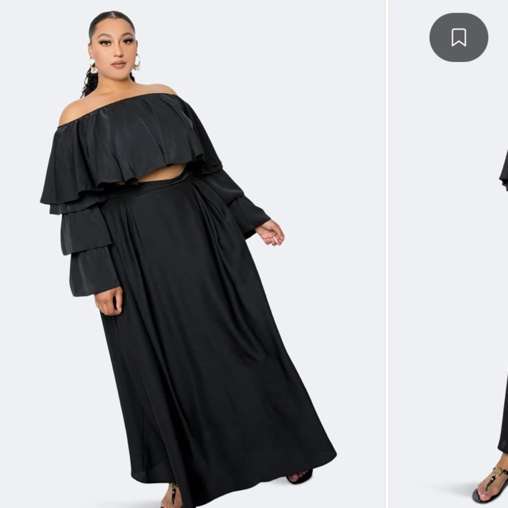 Buxom Curvy Ruffle Crop Top with Maxi Skirt Set